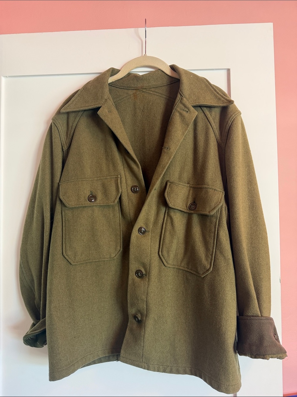 Men's Vintage Olive Green Military Wool Field Jacket - Timeless Utility